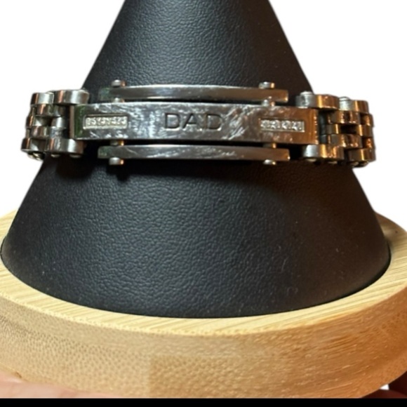 Stainless Steel Silver Link DAD Bracelet with CZ's 8.5" Long/  .5" Wide Bracelet - Picture 11 of 11